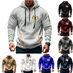 Men's Printed Sweatshirt Hoodie Zipper Arm Pocket Cardigan Men's Sports Large