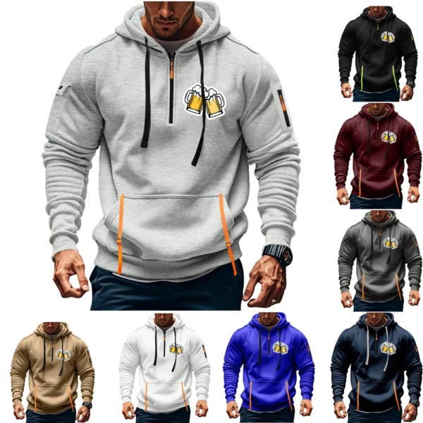 Men's Printed Sweatshirt Hoodie Zipper Arm Pocket Cardigan Men's Sports Large