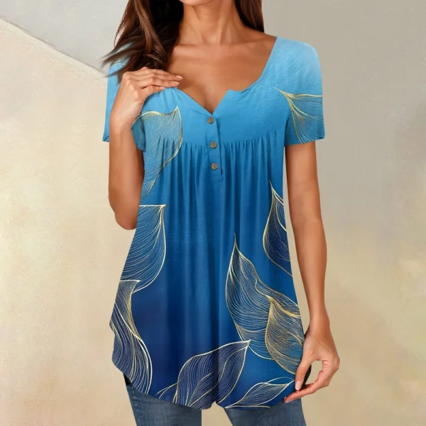 Women Tunic Tops Dressy Casual Summer Short Sleeve Shirts Loose Fit Pleated - Image 16