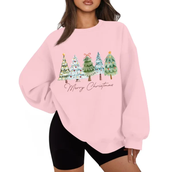 Women's Casual Fashion Long Sleeve Christmas Print Round Neck Sweatshirt Top - Image 3