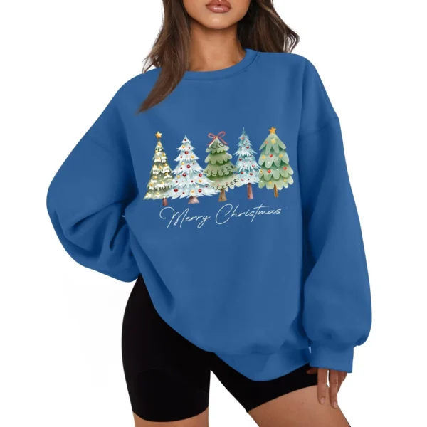 Women's Casual Fashion Long Sleeve Christmas Print Round Neck Sweatshirt Top - Image 7