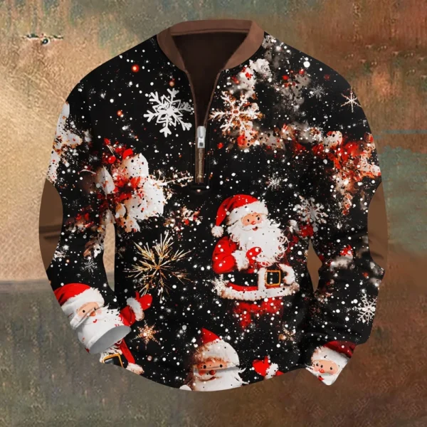 Men's Fashion Casual Half Zipper Neck Loose Long Sleeve Christmas Printed - Image 16