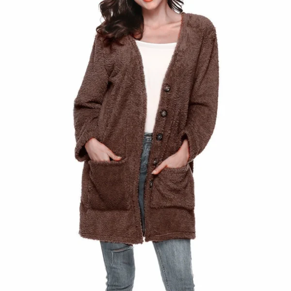 Women's Single-breasted Double-sided Fleece Warm Mid-length Cardigan Jacket - Image 23