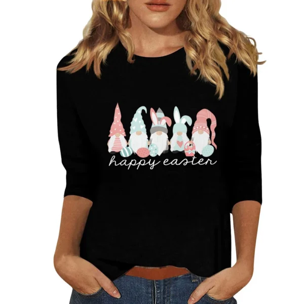 Women's Basic Easter Casual Plus Size 3/4 Sleeve Tops Fashion Printed Pullover - Image 4