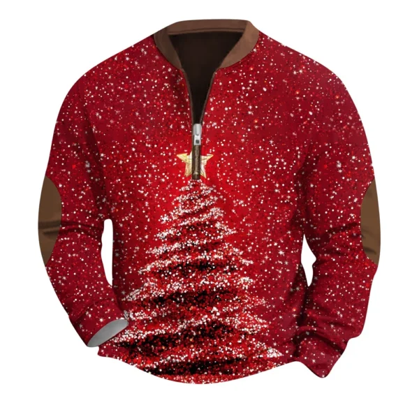 Men's Fashion Casual Half Zipper Neck Loose Long Sleeve Christmas Printed - Image 34