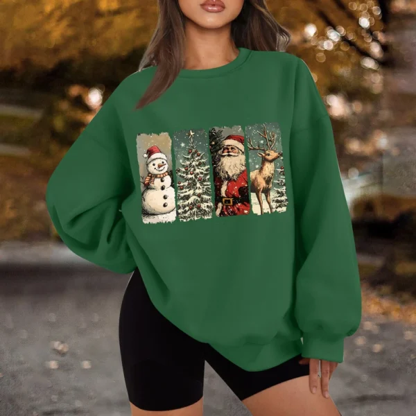 Women's Casual Fashion Long Sleeve Christmas Print Round Neck Sweatshirt Top - Image 25