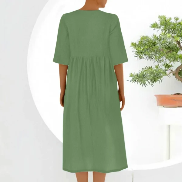 Women's Summer Solid Color Round Neck Half Sleeve  Casual Long Solid Color Dress - Image 5