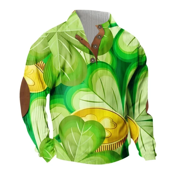 Knit Printed 3 Button - Corduroy Men's Standing Collar Pocket Sweatshirt - Image 17
