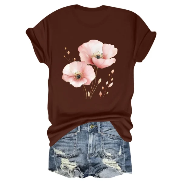 Women's Daily Printed Fashion Round Neck Loose Short Sleeved Casual T-Shirt - Image 3