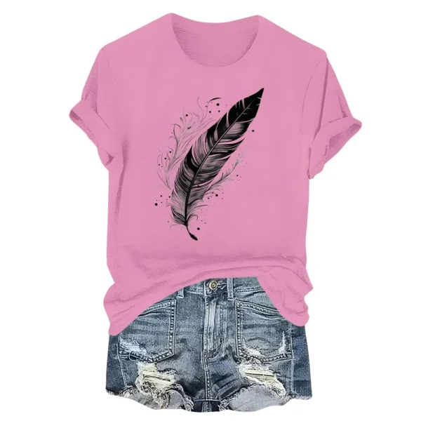 Women's Fashion Printed Casual Pleated Round Short Sleeve T-Shirt Top - Image 2