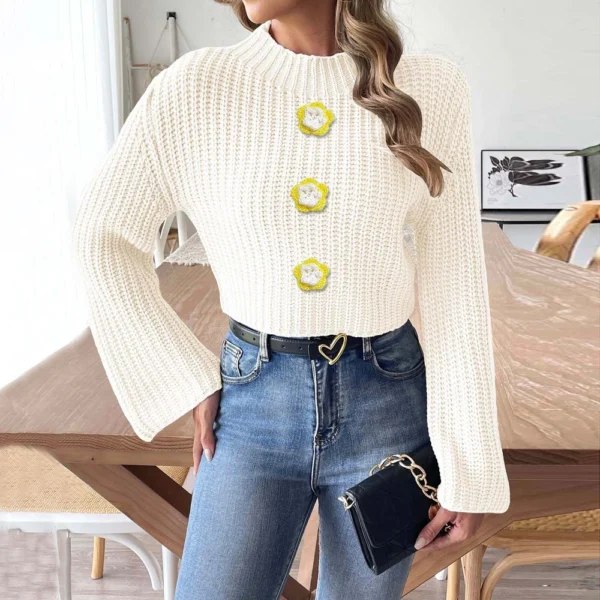 Women's  Fall And Winter Solid Colour Short Neckless Hand Crochet Flared Sleeve - Image 19