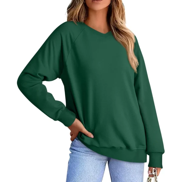 Women's Fashion Sweatshirt V-neck Long Sleeve Solid Color Casual Loose Pullover - Image 8