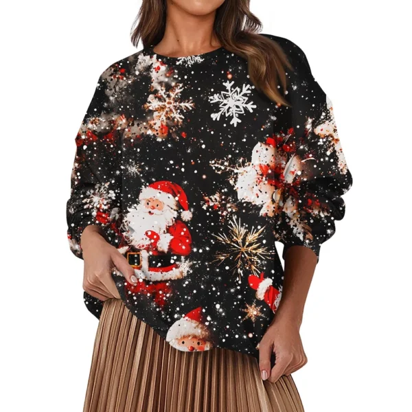 Women's Fashion Casual Round Neck Loose Long Sleeve Solid Color Sweatshirt - Image 26