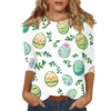 Women's Printed Easter Basic Tops Casual 3/4 Sleeve Fashion Plus Size Pullover - Image 20
