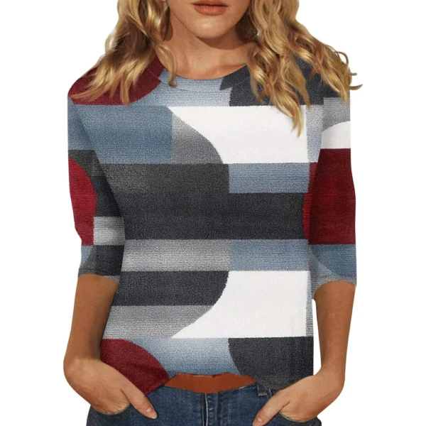 3/4 Sleeve Tops For Women T-Shirt Casual  Print Tops T Shirt Round Neck - Image 38