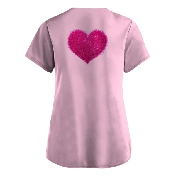 Women's Valentine's Day Printed  Uniform Work Uniform V-Neck Pocket Protective - Image 12