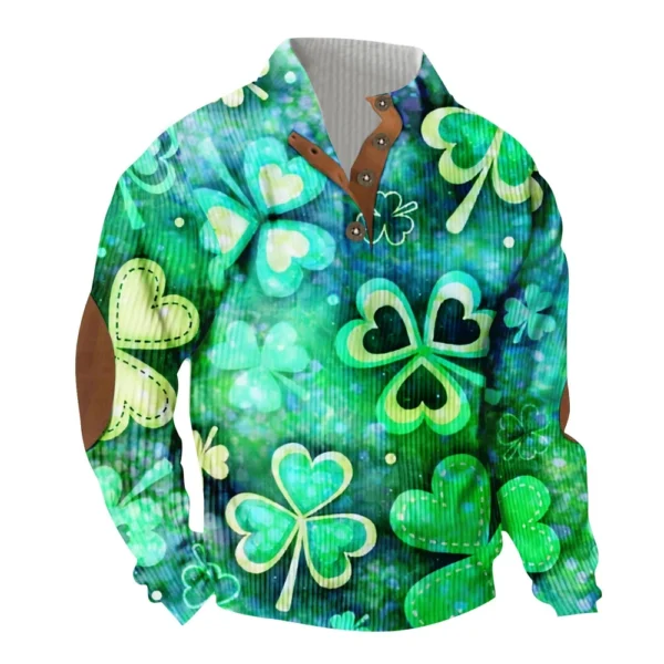 Knit Printed 3 Button - Corduroy Men's Standing Collar Pocket Sweatshirt - Image 10