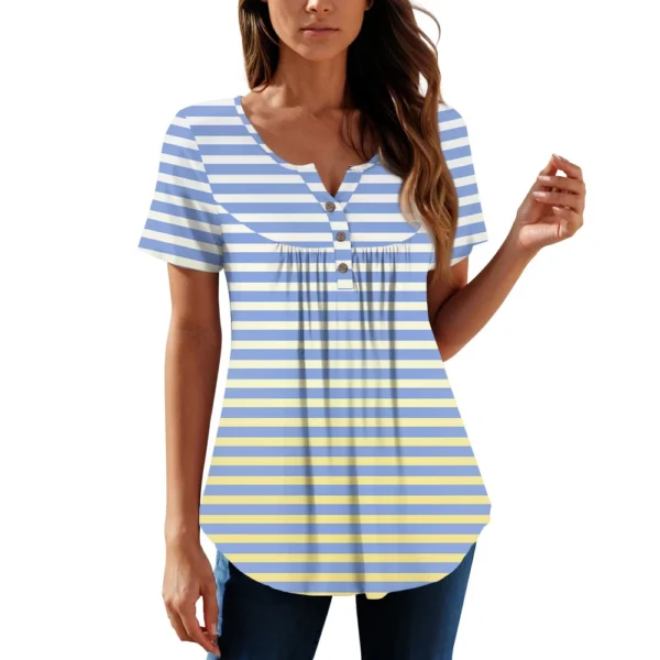 Women Tunic Tops Dressy Casual Summer Short Sleeve Shirts Loose Fit Pleated - Image 4