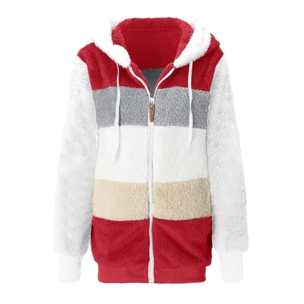 Women's Fashion Stitching Loose Hoodies Long Sleeve Plush Zipper Coat - Image 10