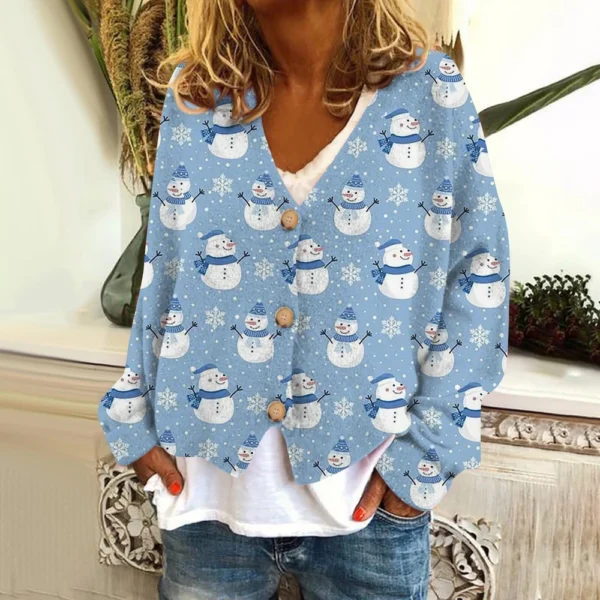 Women's Fashion Short Coat Casual Long Sleeve Printed Single Breasted Plush Top - Image 37