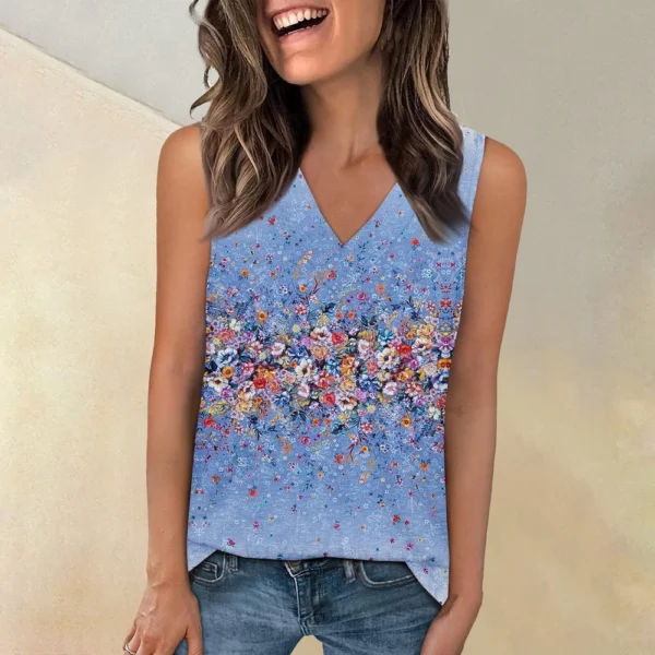 Tank Top Women Casual Printed Soft Summer V Neck Sleeveless Tops - Image 13