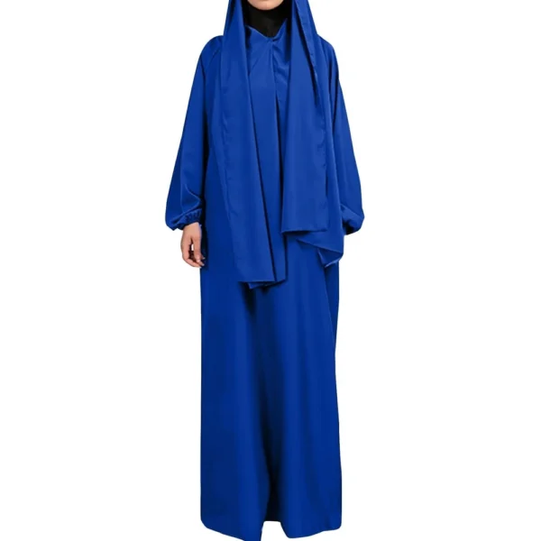 Muslim Women's Solid Color Robe Casual Long Sleeve Tie Waist Dresses - Image 5