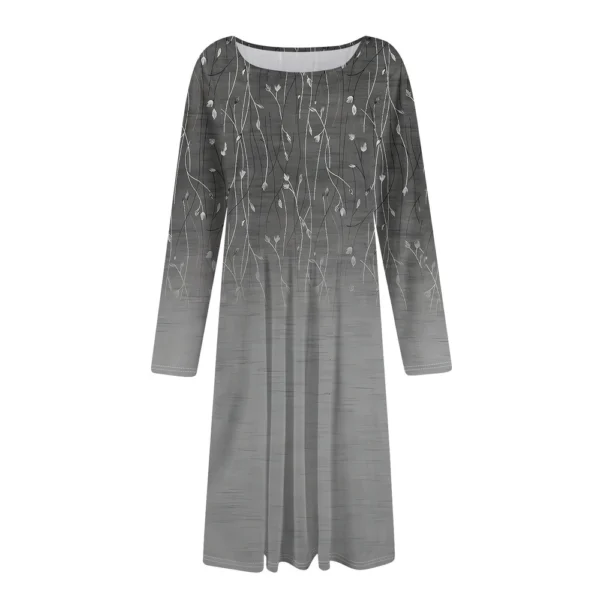 Women's Casual Fashion Round Neck Long Sleeve Print Midi Dress - Image 11