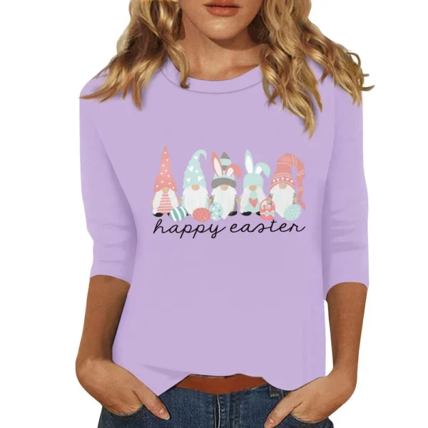 Women's Basic Easter Casual Plus Size 3/4 Sleeve Tops Fashion Printed Pullover - Image 14