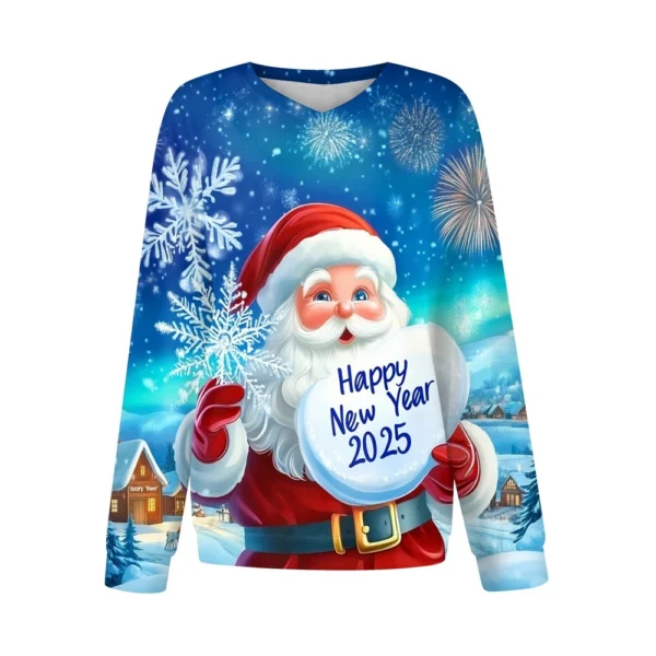 Women's Casual Fashion Comfortable Raglan Sleeve V-Neck Christmas Print - Image 12
