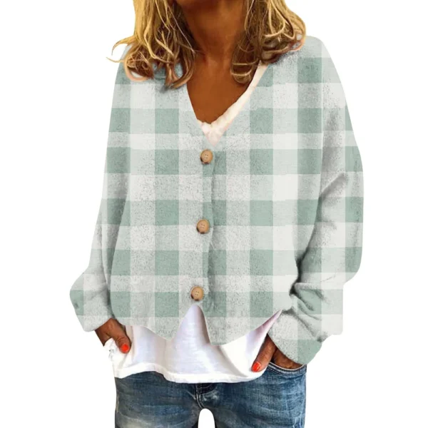 Women's Fashion Short Jacket Casual  Plaid Print Single Breasted Plush Top ﻿ - Image 7
