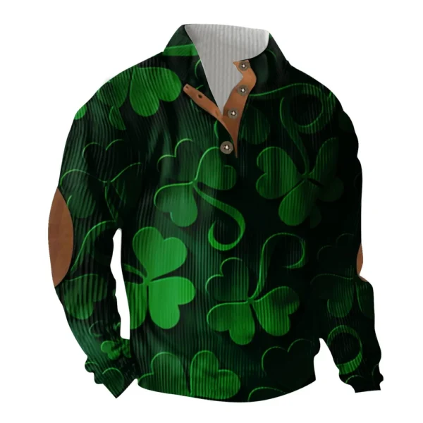 Knit Printed 3 Button - Corduroy Men's Standing Collar Pocket Sweatshirt - Image 29