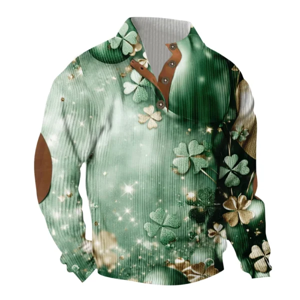 Knit Printed 3 Button - Corduroy Men's Standing Collar Pocket Sweatshirt - Image 23