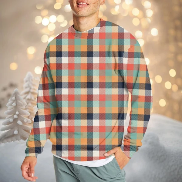 Men's Casual Fashion Comfortable Plaid Round Neck Pullover Sweatshirt Sweatshirt - Image 34