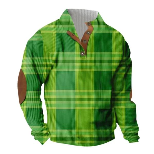 Knit Printed 3 Button - Corduroy Men's Standing Collar Pocket Sweatshirt - Image 38
