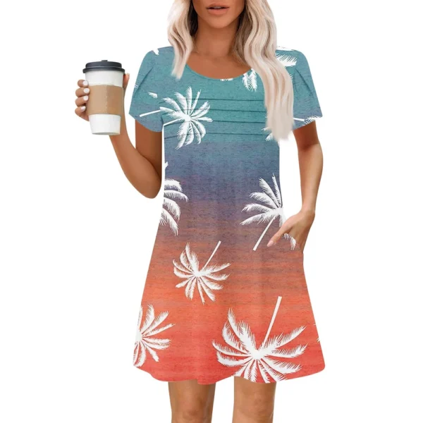 Women's Summer Casual Petal Slim Stripe Pleated Solid Color Dresses - Image 9