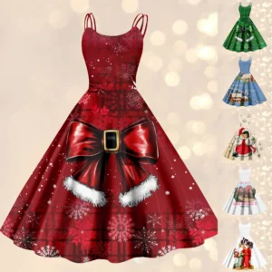 Christmas ladies casual fashion flower print sexy off shoulder punk retro skirt
