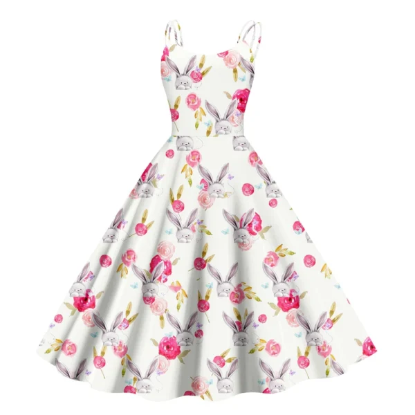 Women's  Casual Fashion Flower Print Sexy Off Shoulder Punk Retro Skirt - Image 23