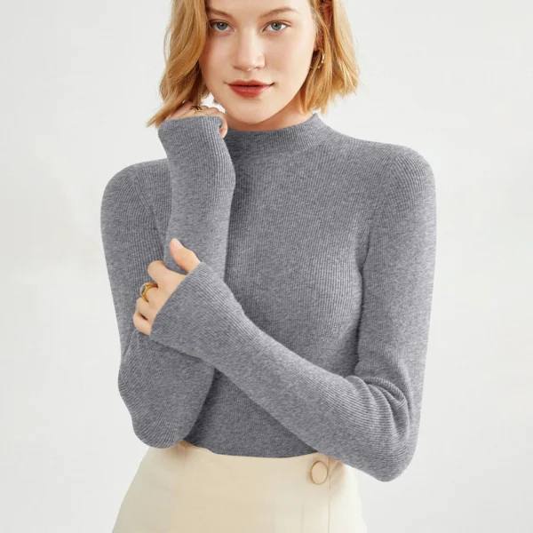 2024 Women's Sweaters Half Turtleneck Thin Long Sleeve Causal Pullover Sweater - Image 17