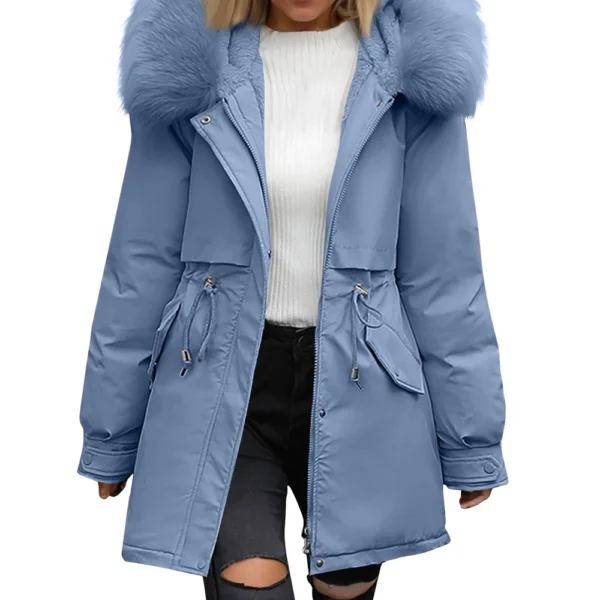 Women's Casual Warm Versatile Large Collar Solid Color Thickened Cotton Coat - Image 3