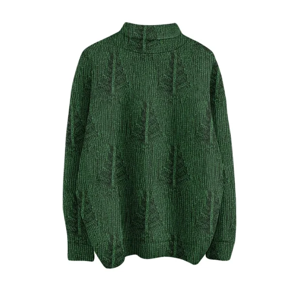 Women's Crew-neck Casual Long-sleeved Striped Printed Turtleneck Knitted Top - Image 8