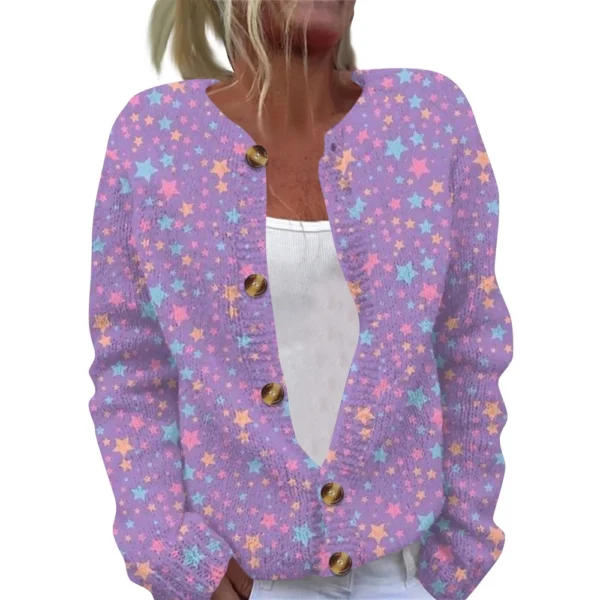 Women's Fashion Printed Valentine's Day Long Sleeved Knitted Cardigan Button - Image 26
