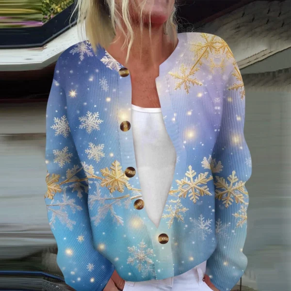Women's Fashion Long Sleeve Christmas Snowman Snowflake Print Jacket Cardigan - Image 25
