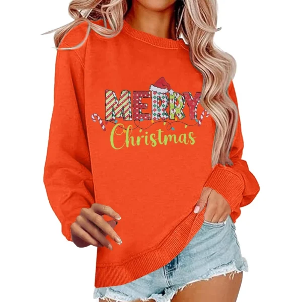Women's Casual Loose Solid Color Easter Print Round Neck Long Sleeve Hoodie - Image 29