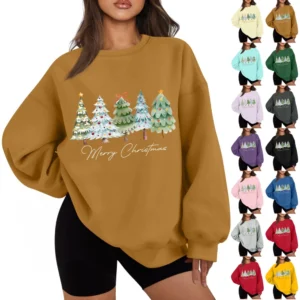 Women's Casual Fashion Long Sleeve Christmas Print Round Neck Sweatshirt Top