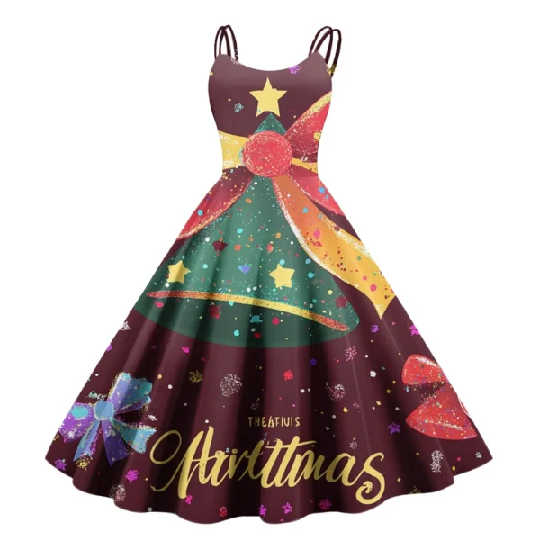 Women's Christmas Fashion Strapless Punk Printed Gothic Cocktail Dress Sexy - Image 16