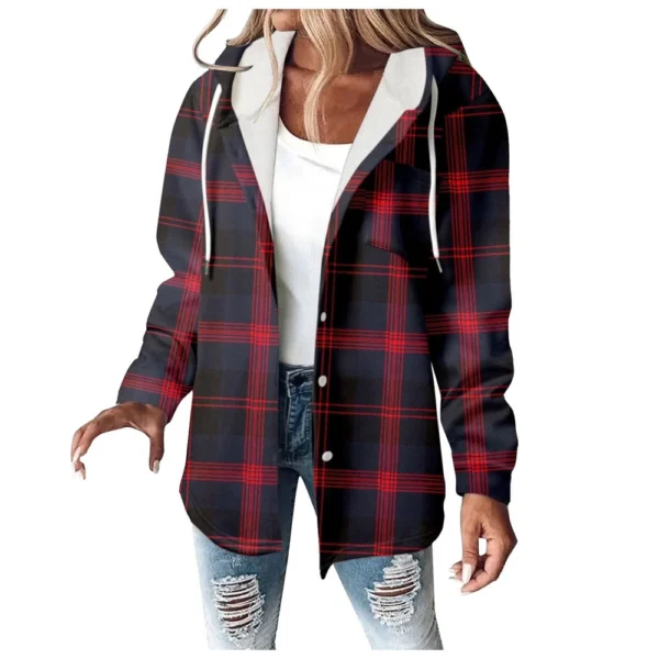 Fleece Hoodies For Women Warm Print Sweatshirt Button Lined Drawstring Hooded - Image 41