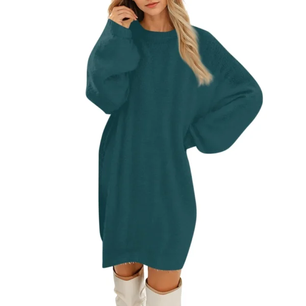 Women's Round Neck Casual Long Sleeve Plush Solid Color Dresses - Image 20