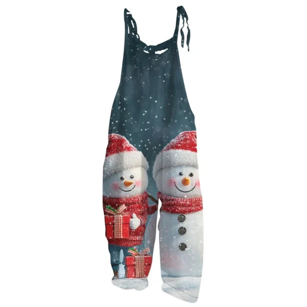 Women's Casual Christmas Shoulder Strap Print Loose Jumpsuit Vintage - Image 4