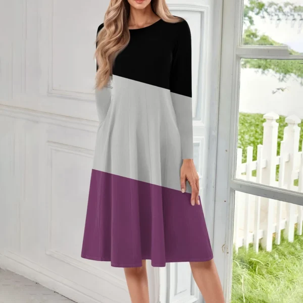 Women's Casual Fashion Round Neck Long Sleeve Print Midi Dress - Image 18