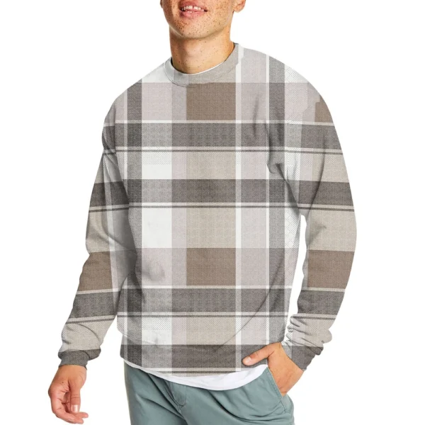 Men's Casual Fashion Comfortable Plaid Round Neck Pullover Sweatshirt Sweatshirt - Image 8